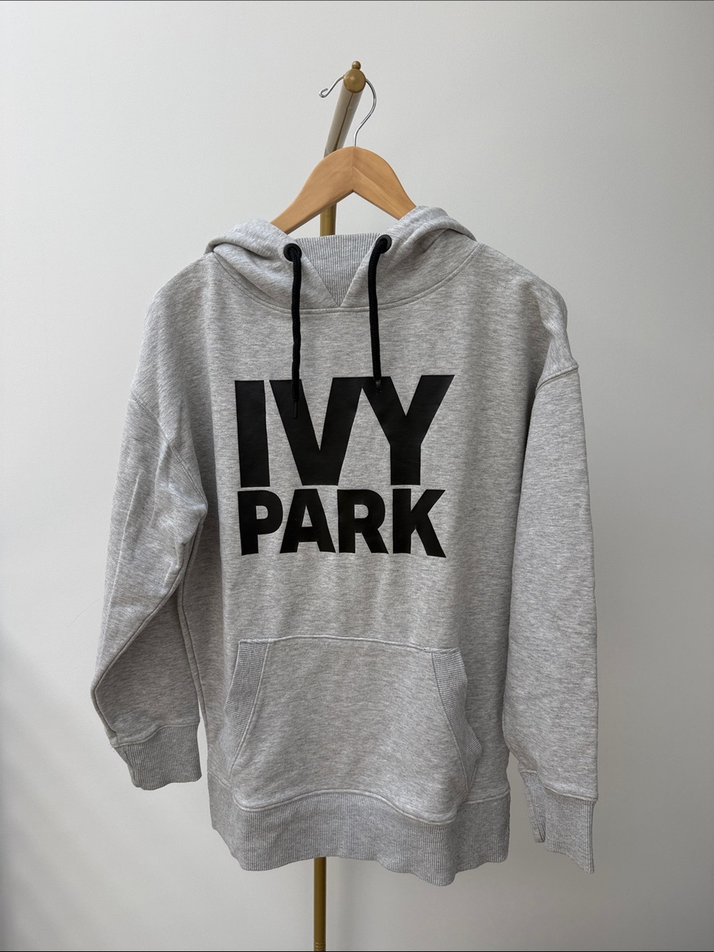 IVY PARK Light Gray Oversized Funnel Neck Hoodie with Black Logo XS